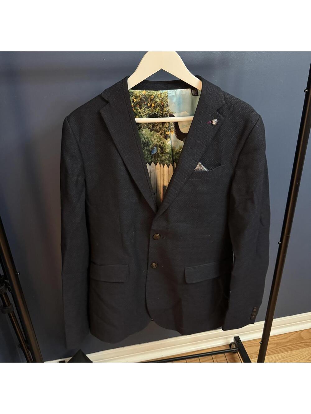 Ted Baker London Blazer Navy Textured Slim Fit Made in Portugal Size 3 (Small)